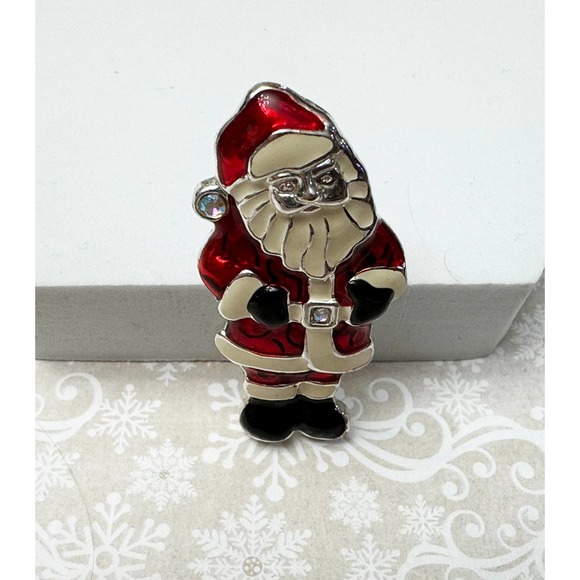 Silver Santa Claus Brooch Pin with Enameled Coloration 1127 03 - Picture 2 of 3